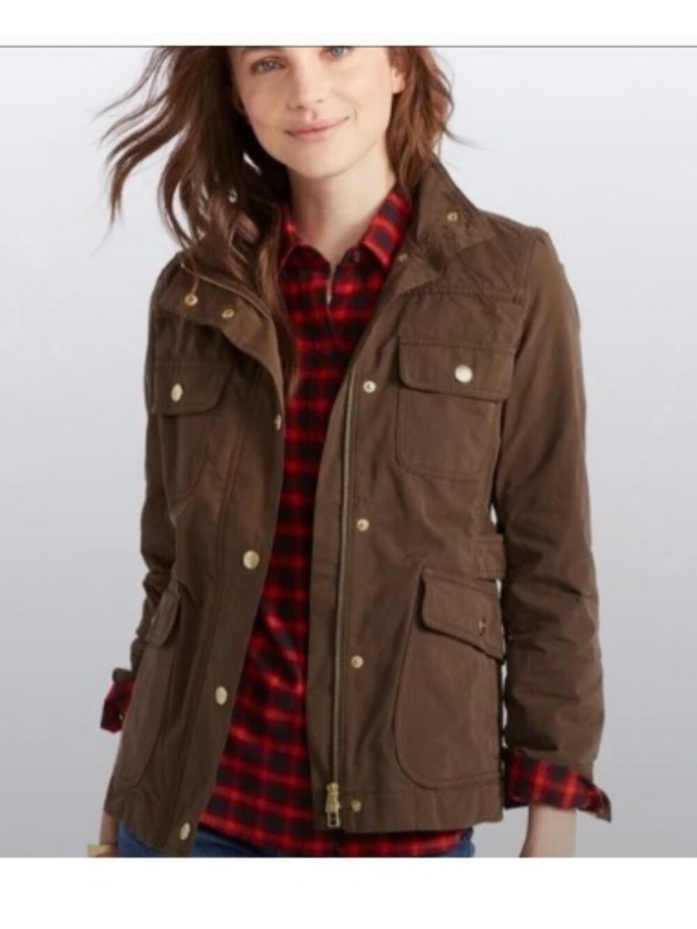 LL Bean Signature Waxed Utility Field Jacket, Brown | Small